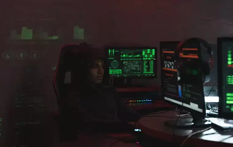 A person sat in the dark coding